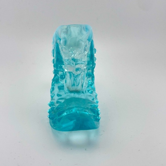 Vintage, Light Blue Opalescent Glass Slipper, Hobnail, Cat Head by Fenton - Picture 2 of 10
